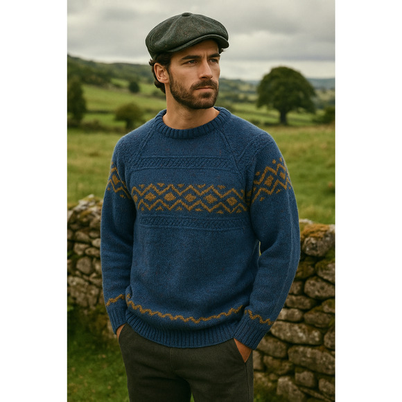 Vtg Gaeltarra Irish Wool Sweater Men’s M/L 107cm Blue Donegal Fleck Fair Isle - Picture 1 of 15